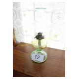Vintage Green Gass Oil Lamp w/Clear Chimney