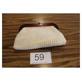 Vtg. White Woven Clutch Purse w/Lucite Frame