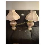 Set of Vintage Parlor Lamps - Hand Painted