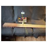 Complete Set of Pool Balls & (7) Used Cues