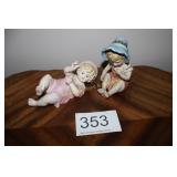 Pair of Bisque Piano Babies in Sun Bonnets
