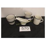 (3) Striped Mugs & Small Gravy Items