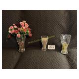 (3) Cut Crystal Vases - Heart Theme w/Contents
