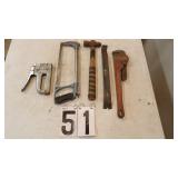 18" Pipe Wrench, Hacksaw, Flat Bar Etc