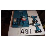 2 Makita Drills, 3 Batteries, Charger, Works