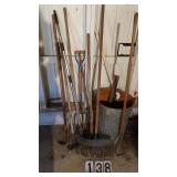 Garden Tools & Metal Trash Can