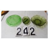 Green Depression Footed Cake Plate, +