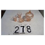 Pink Depression Candy Dish, 2) Juice Glasses+