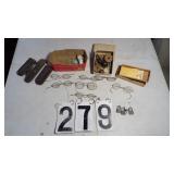 Vintage Glasses, 3)Small Locks 2 Keys etc