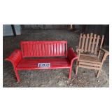 Metal Bench & Wooden Lawn Chair
