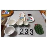 Egg Plate, Snowman, & Lighthouse & Bowls