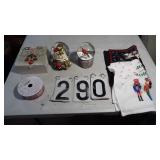 2) Musical Snow Globes, Dish Towel, Etc