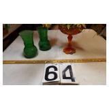 Fenton Amber Cabbage Rose Pedestal Dish +