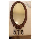 Vintage Oval Beveled Mirror W/Ornate Frame