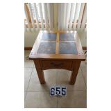 Oak End Table W/Tile Inserts & Drawer
