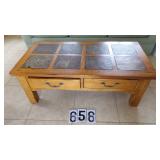 Oak Coffee Table W/2Drawers & Tile Inserts+