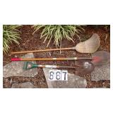 2 Round Nose Shovels & Broom