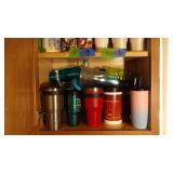 2 Yeti Travel Mugs & Contents Of Shelf