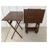 Wood tray tables (3) with stand (some damage)
