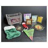 Crystal napkin holder with misc ornaments