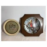 Vtg framed plate, "The Cardinal" by Kevin Daniel .