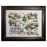 Vtg Hand stitched crewel embroidery framed...