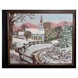 Vtg Needlepoint winter Christmas framed 21"W x ...