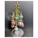 Blown glass Christmas tree with ornaments 6.5"H