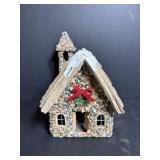 Vtg Winter pebbled & wood church 8.5"H