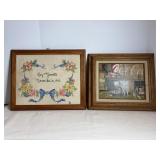 Vtg Framed cross stitch 16" x 13" & framed...