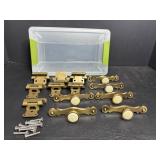 Vtg Cabinet hardware & Sterilite tote