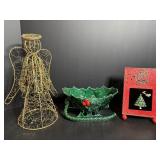 Ceramic sleigh, wire angal decoration &...