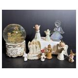 Musical snow globe & misc Angel figurines