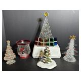 Vtg Spun glass Christmas tree 4.5"H & misc ..
