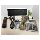 Calculator, keyboard, & power strip