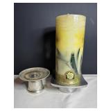 NEW- candle with flower inside & (2) candle holder