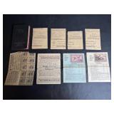 Vtg Ration stamps, hunting licenses, & pocket ..