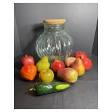 Pier 1 glass jar 11"H with lid & artifical fruit