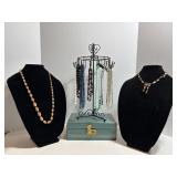 Vtg Chained necklaces & jewelry box with key...