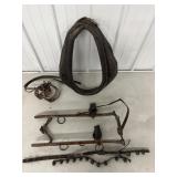 Vtg Leather horse collar, hames, stirupps &