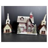 Lighted Christmas house & Vtg hand crafted needle.