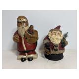 Vtg Wood carved Santa 8"H & misc Santa 6"H