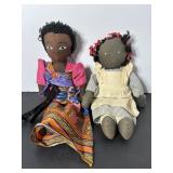 Vtg African American Cloth rag dolls 14"H