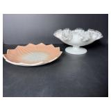Vtg white ruffled pedetal dish & Vtg plate