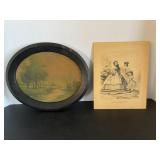 Vtg metal framed picture & Vtg print