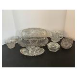 Vtg cut glass double handled bowl, serving...
