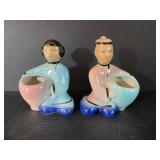 Vtg Asian boy & girl planters