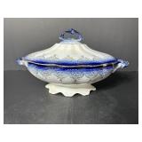 Vtg "Flow Blue"  pottery covered dish