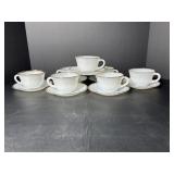 Vtg Fire King (7) saucers, (7) cups with gold rims