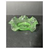 Vtg Fenton green Hobnail small crimped...